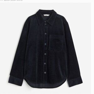 H&M Corduroy Button Front Shirt Long Sleeve Women's Size Medium Navy Blue